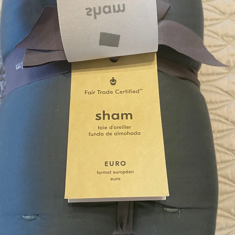 NEW✨West Elm Tencel Crescent Stitch Euro Sham in Slate Blue Gray